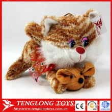 high quality cutest wholesale lovely soft plush toys cat with mouse plush toys factory made